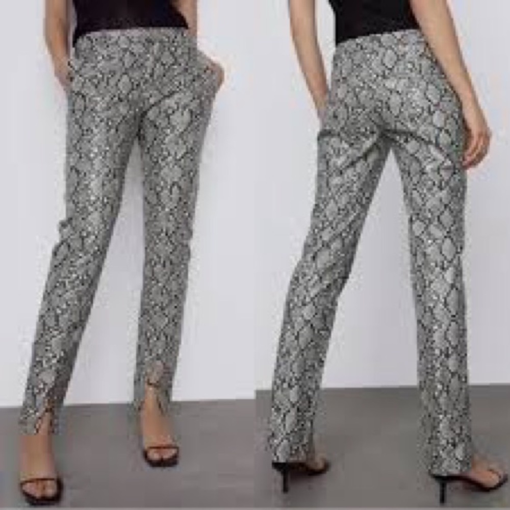 NWT Zara Black and Gray Snake Print Pants